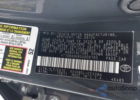 2025 Toyota Camry Se z USA, uszkodzony, nr VIN 4T1DBADK8SU009193